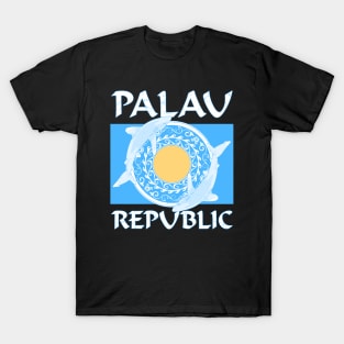 Palau Republic Flag with Oceanic Whitetip Sharks T-Shirt